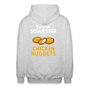 Tausche Schwester für Chicken Nuggets Lustig Fun - Unisex Kapuzenjacke - Hellgrau meliert - Hinten - AI Model Male 185 light (185cm)