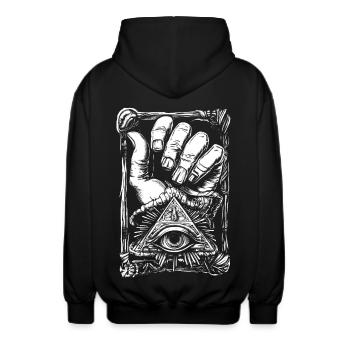 Oeil en pyramide rétro punk - Veste à capuche unisexe - noir - Dos - AI Model Male 185 light (185cm)