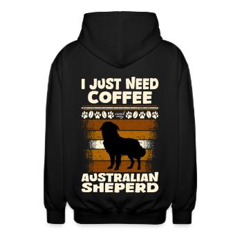 Australian Sheperd Herding Dog Coffee - Unisex Hooded Jacket - black - Back - AI Model Male 185 light (185cm)