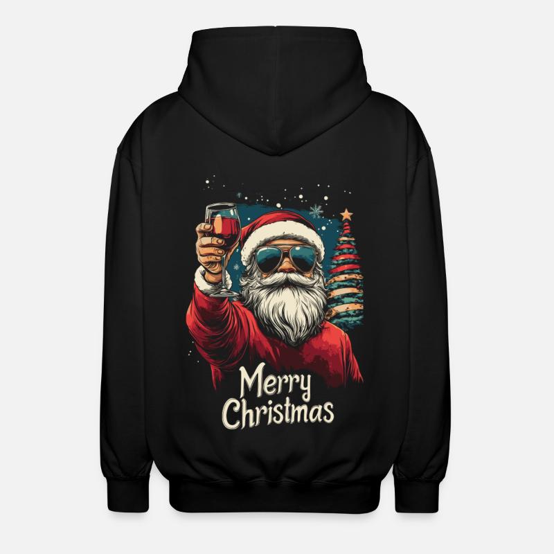 Cooler Weihnachtsmann mit Weinglas - Unisex Kapuzenjacke - Schwarz