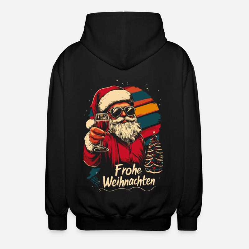 Cooler Weihnachtsmann mit Weinglas - Unisex Kapuzenjacke - Schwarz