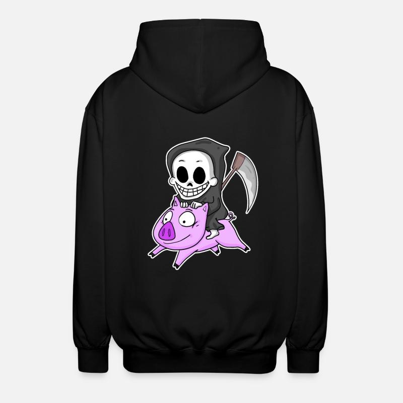 Grim Reaper and Pig - Unisex Hooded Jacket - black