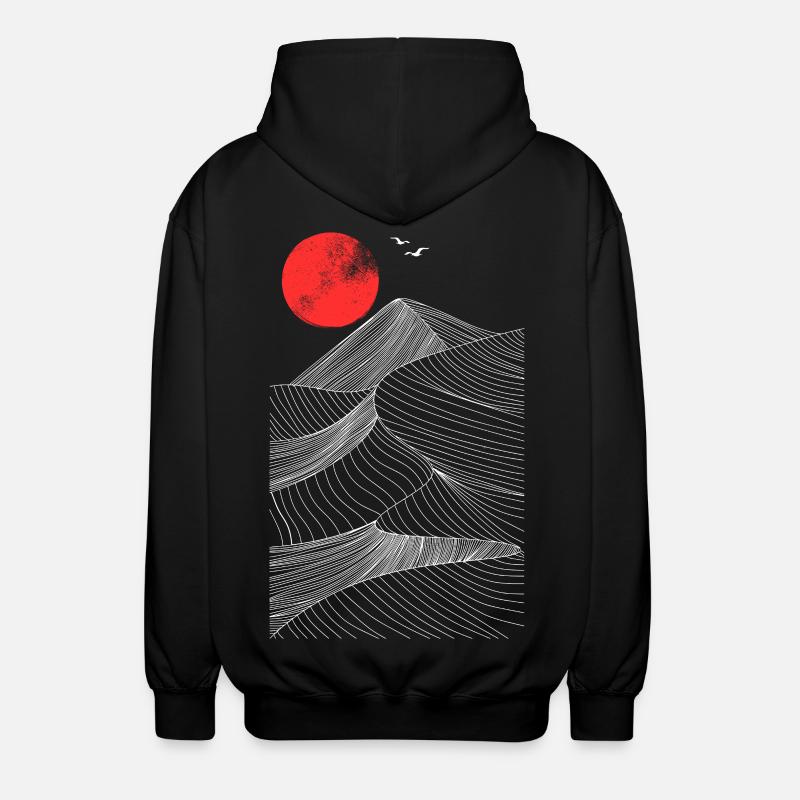 Red Sun Over Mountains Abstract - Unisex Hooded Jacket - black