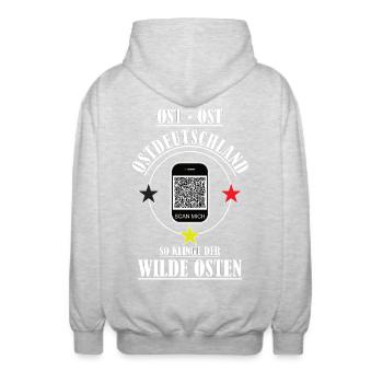 Geschenk für Ossis (mit funktionsfähigen QR-Code) - Unisex Kapuzenjacke - Hellgrau meliert - Hinten - AI Model Male 185 light (185cm)