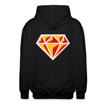 Diamant (Edelstein Brillant Symbol / NEG Red 3C) - Unisex Kapuzenjacke - Schwarz - Hinten - AI Model Male 185 light (185cm)