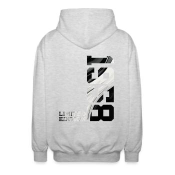 LIMITED EDITION 1958 68. GEBURTSTAG - Unisex Kapuzenjacke - Hellgrau meliert - Hinten - AI Model Male 185 light (185cm)