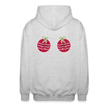 Boules de Noël rouge avec boucle - Veste à capuche unisexe - gris clair chiné - Dos - AI Model Male 185 light (185cm)