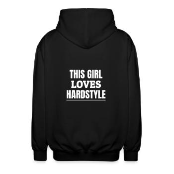 Hardstyle Merchandise | This Girl Loves Hardstyle - Unisex Hooded Jacket - black - Back - AI Model Male 185 light (185cm)