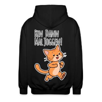 Die kleine Katze geht jetzt laufen und joggen! - Unisex Kapuzenjacke - Schwarz - Hinten - AI Model Male 185 light (185cm)