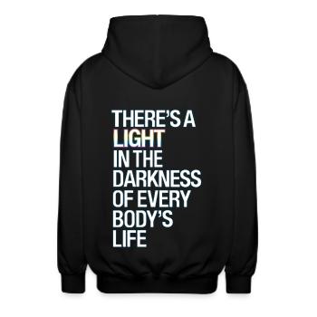 Inspirierendes Licht in der Dunkelheit Zitat Design - Unisex Kapuzenjacke - Schwarz - Hinten - AI Model Male 185 light (185cm)
