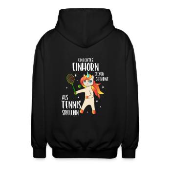 Tennis Einhorn clever getarnt als Tennis Spielerin - Unisex Kapuzenjacke - Schwarz - Hinten - AI Model Male 185 light (185cm)