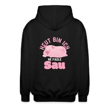 Schwein T-Shirt Heut bin ich ne faule Sau - Unisex Kapuzenjacke - Schwarz - Hinten - AI Model Male 185 light (185cm)