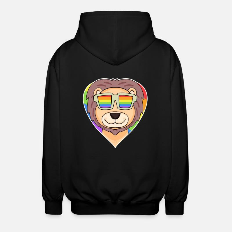 Rainbow - Lion with glasses - Unisex Hooded Jacket - black