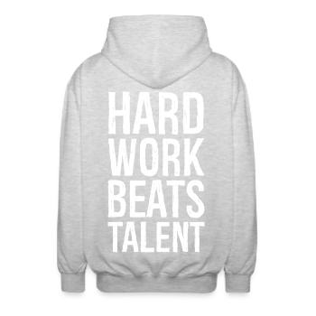 Hard Work Beats Talent - Unisex Hooded Jacket - light heather grey - Back - AI Model Male 185 light (185cm)