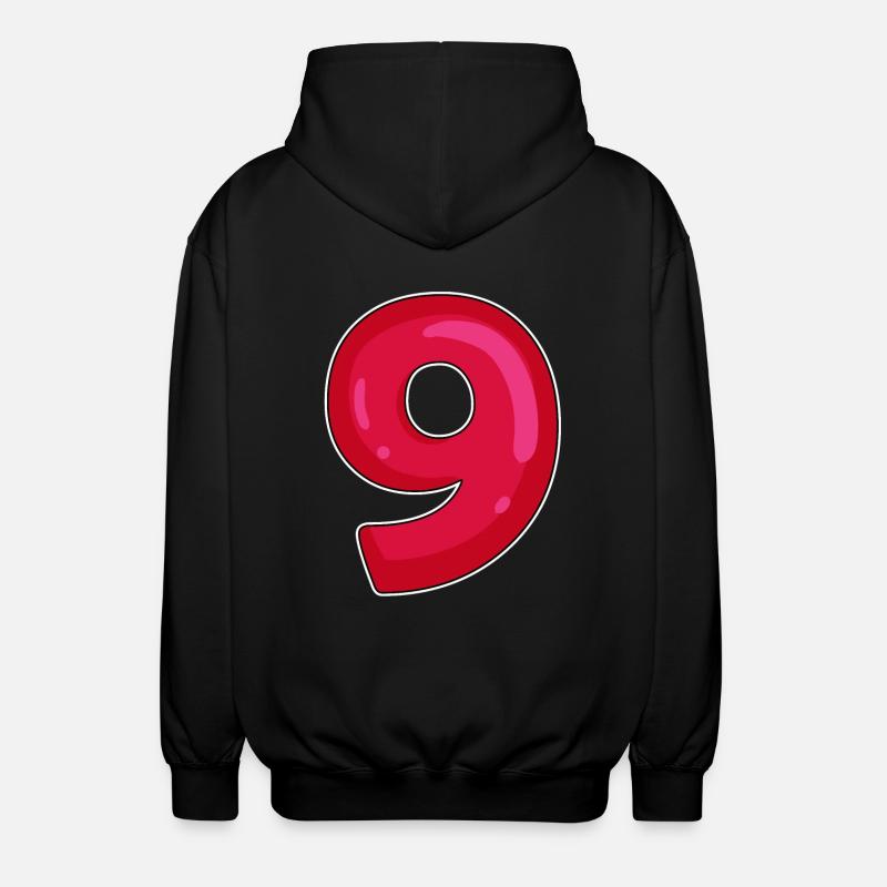 NINE - 9 - Digit red - Unisex Hooded Jacket - black