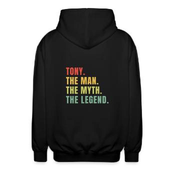 Tony man myth legend - Unisex Hooded Jacket - black - Back - AI Model Male 185 light (185cm)