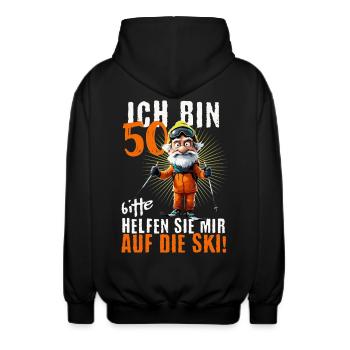 ICH BIN 50 BITTE HELFEN SIE MIR AUF DIE SKI - Unisex Kapuzenjacke - Schwarz - Hinten - AI Model Male 185 light (185cm)