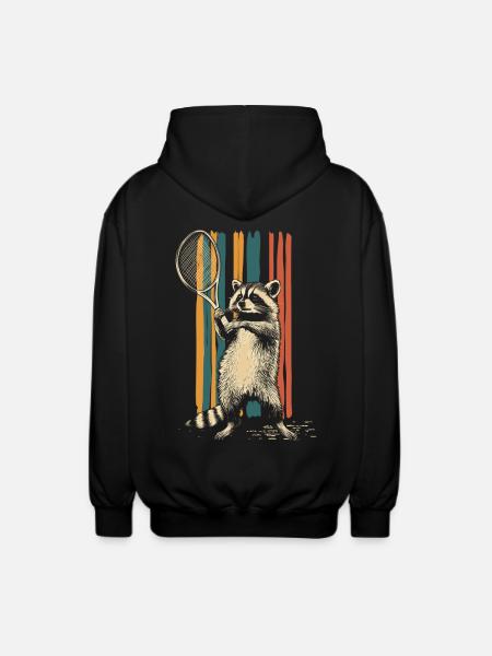 Raccoon playing tennis - Unisex Hooded Jacket - black