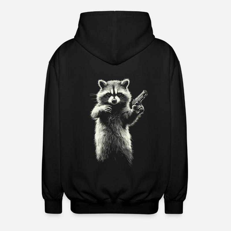 Waschbär mit Pistole - Unisex Kapuzenjacke - Schwarz