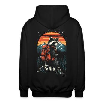 Waschbär Wandern Trekking - Unisex Kapuzenjacke - Schwarz - Hinten - AI Model Male 185 light (185cm)