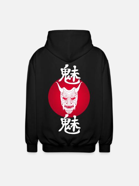 Japanese White Demon and Red Sun - Unisex Hooded Jacket - black