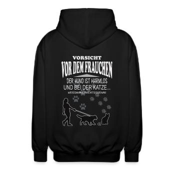 Vorsicht vor dem FRAUCHEN - Unisex Kapuzenjacke - Schwarz - Hinten - AI Model Male 185 light (185cm)