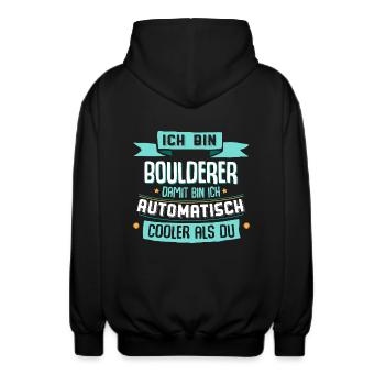 Ich bin Boulderer, damit cooler als du. - Unisex Kapuzenjacke - Schwarz - Hinten - AI Model Male 185 light (185cm)