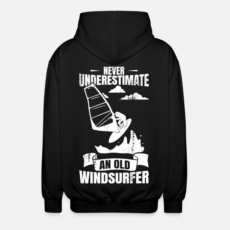 Never underestimate an old windsurfer - Unisex Hooded Jacket - black