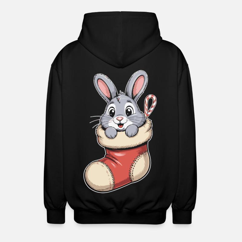 Christmas bunny in cuddly sock - Unisex Hooded Jacket - black