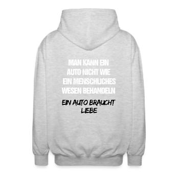 EIN AUTO BRAUCHT LIEBE - Unisex Kapuzenjacke - Hellgrau meliert - Hinten - AI Model Male 185 light (185cm)