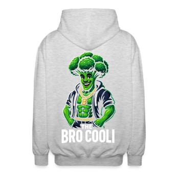 Funny Broccoli Shirt for Gym Lovers and Vegetarian - Unisex Hooded Jacket - light heather grey - Back - AI Model Male 185 light (185cm)