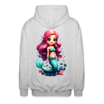 Süße Meerjungfrau Chibi mit rosa Haaren - Unisex Kapuzenjacke - Hellgrau meliert - Hinten - AI Model Male 185 light (185cm)