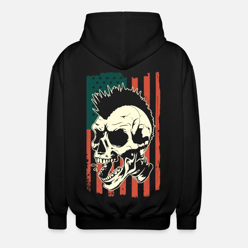 Punk skull on US flag - Unisex Hooded Jacket - black