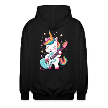 Unicorn Rock - Einhorn spielt E-Gitarre - Unisex Kapuzenjacke - Schwarz - Hinten - AI Model Male 185 light (185cm)