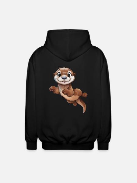 Cute Otter - Unisex Hooded Jacket - black