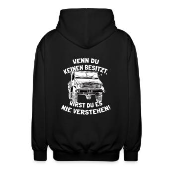 Unimog 404 - Offroad - Universal Motorgerät - Unisex Kapuzenjacke - Schwarz - Hinten - AI Model Male 185 light (185cm)