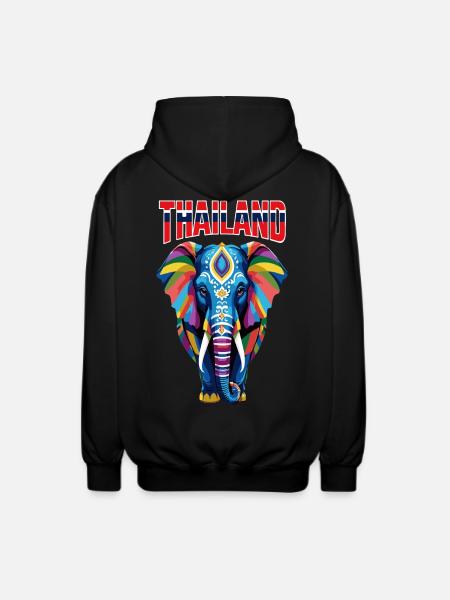 Kolorowy abstrakcyjny słoń z Tajlandii - Rozpinana bluza z kapturem unisex - czarny