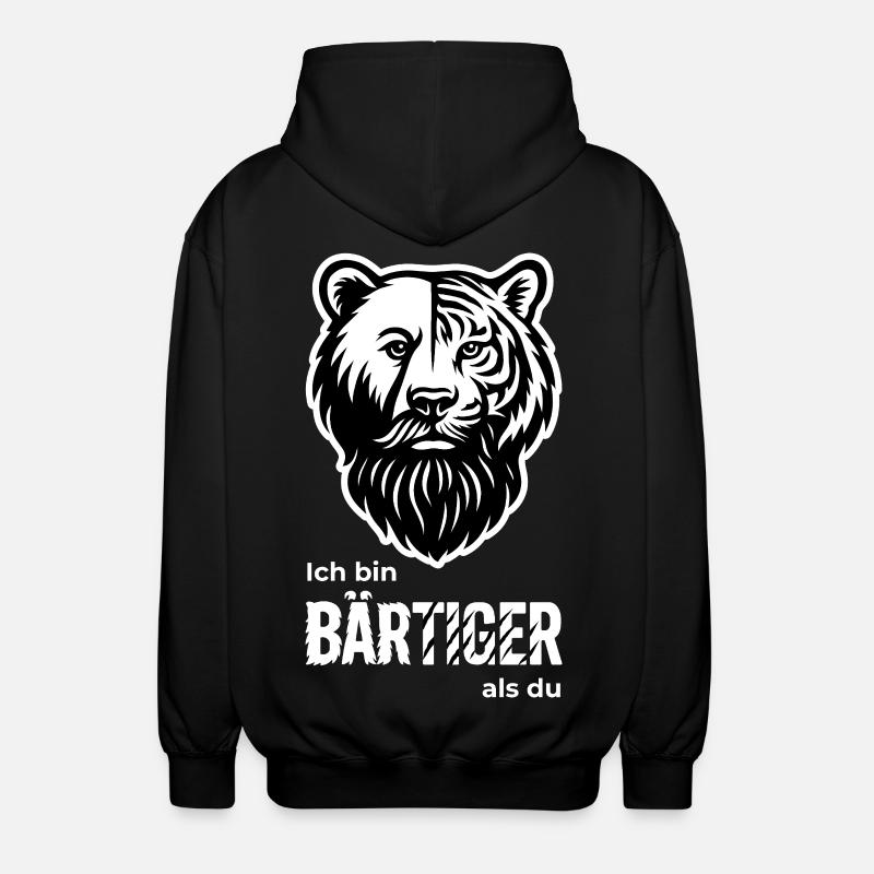 BEARDED Bear & Tiger Beard Pun - Unisex Hooded Jacket - black