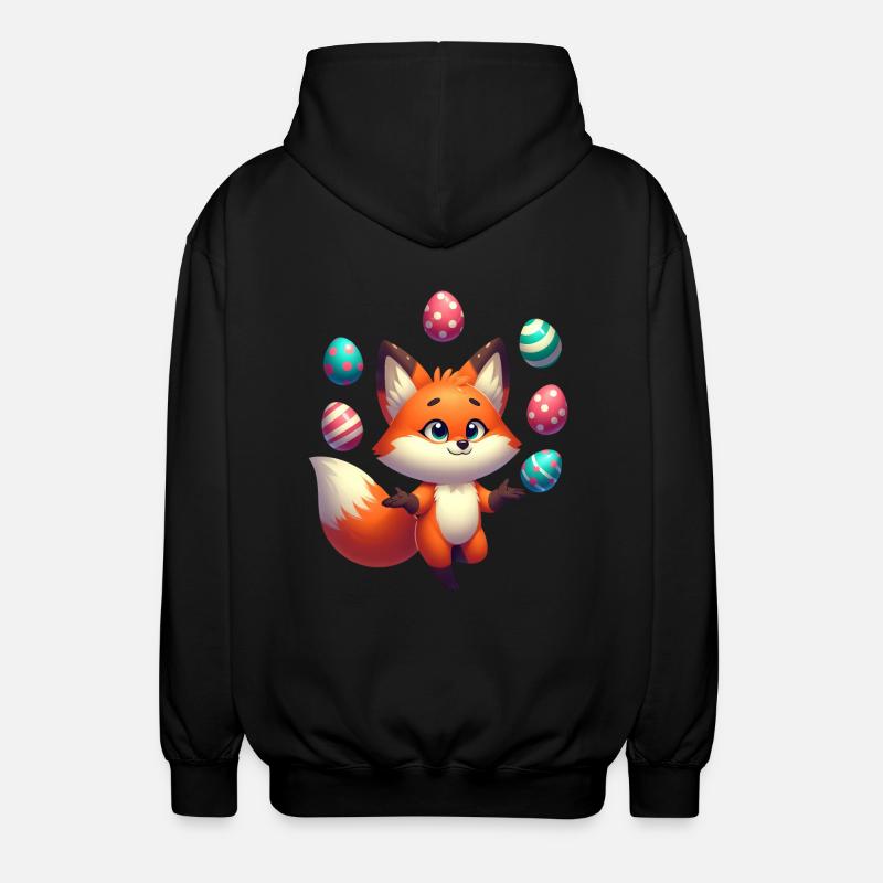 Jonglierender Rotfuchs mit Ostereiern - Unisex Kapuzenjacke - Schwarz
