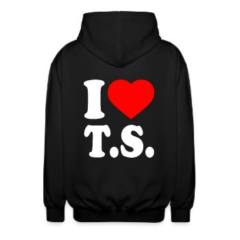 I love ts - Unisex Hooded Jacket - black - Back - AI Model Male 185 light (185cm)