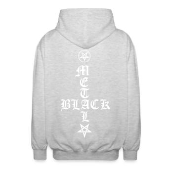 Black Metal - reversed cross with pentagram - Unisex Hooded Jacket - light heather grey - Back - AI Model Male 185 light (185cm)