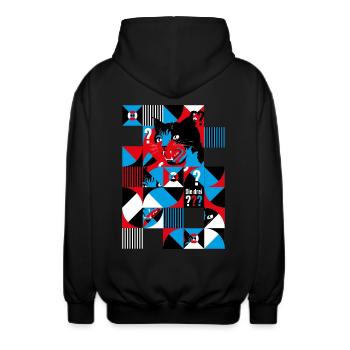 Die Drei ??? Abstraktes Katzen-Design - Unisex Kapuzenjacke - Schwarz - Hinten - AI Model Male 185 light (185cm)