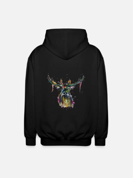 Bunter Hirsch - Unisex Kapuzenjacke - Schwarz
