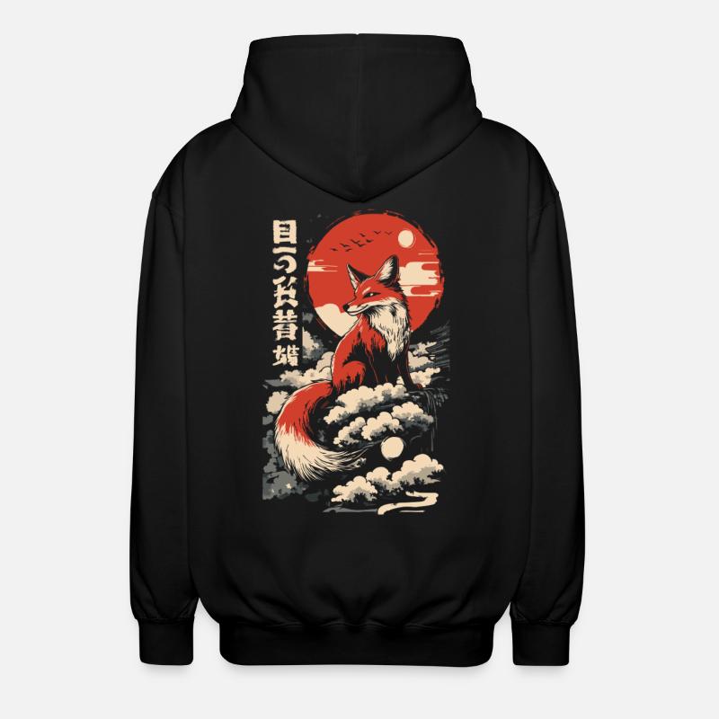 Fox Kitsune Japan - Unisex Hooded Jacket - black