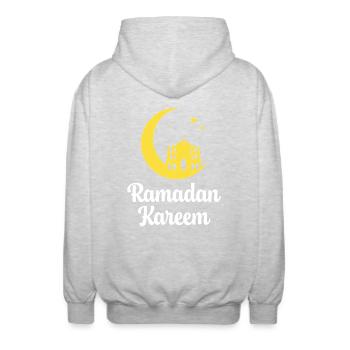 Ramadan Kareem - Unisex Hooded Jacket - light heather grey - Back - AI Model Male 185 light (185cm)