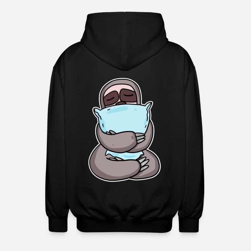Sloth with pillow - Unisex Hooded Jacket - black