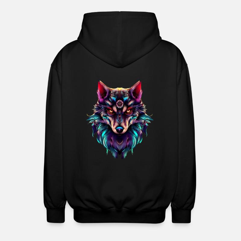Wolfskopf Synthwave Wolf - Unisex Kapuzenjacke - Schwarz