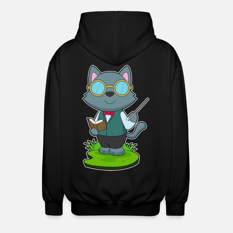 Cat Teacher Pointer - Unisex Hooded Jacket - black