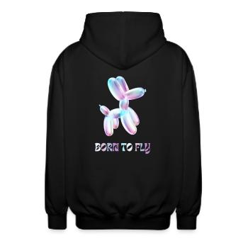 Ballon dog Born to fly - Unisex Hooded Jacket - black - Back - AI Model Male 185 light (185cm)