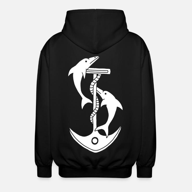Ancre et dauphins (blanc) - Veste à capuche unisexe - noir